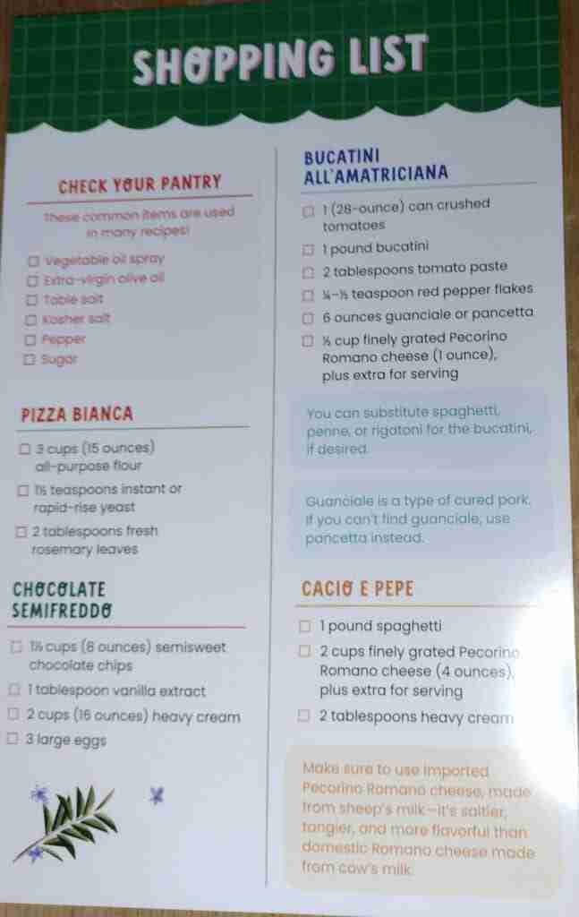 Little Passport's Kitchen Adventure shopping list