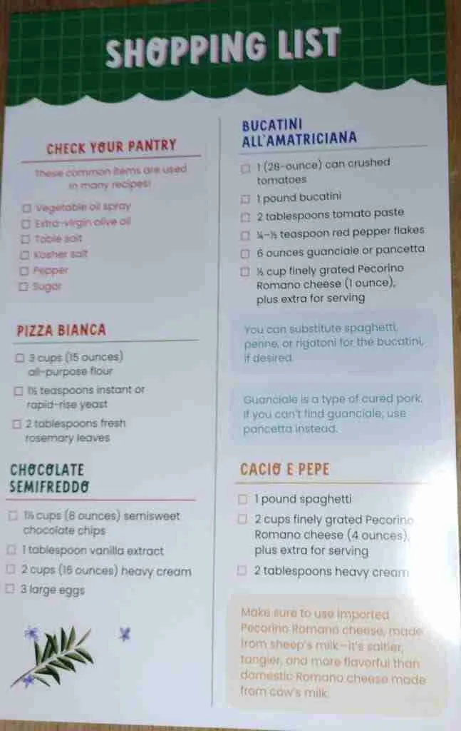 Little Passport's Kitchen Adventure shopping list