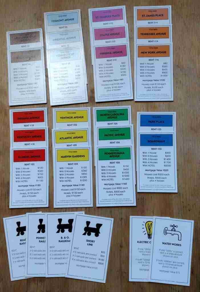 Monopoly property cards