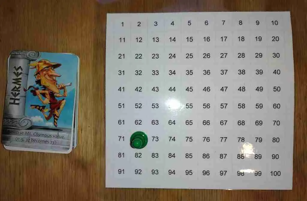 We sometimes play Zeus on the Loose with a 100 chart, so it's easier for our kids to keep track of the score.