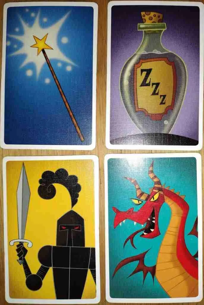 four of the power cards possible in Sleeping Queens