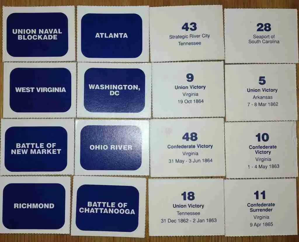 Civil War Game: some of the cards