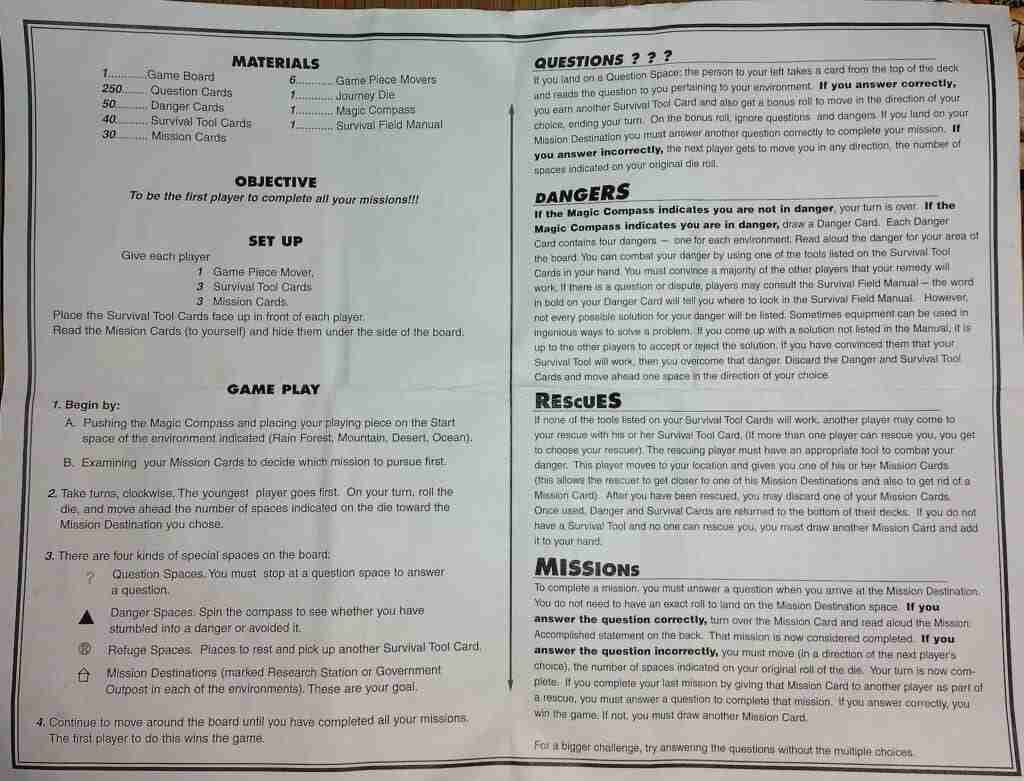 Mission: Survival instructions