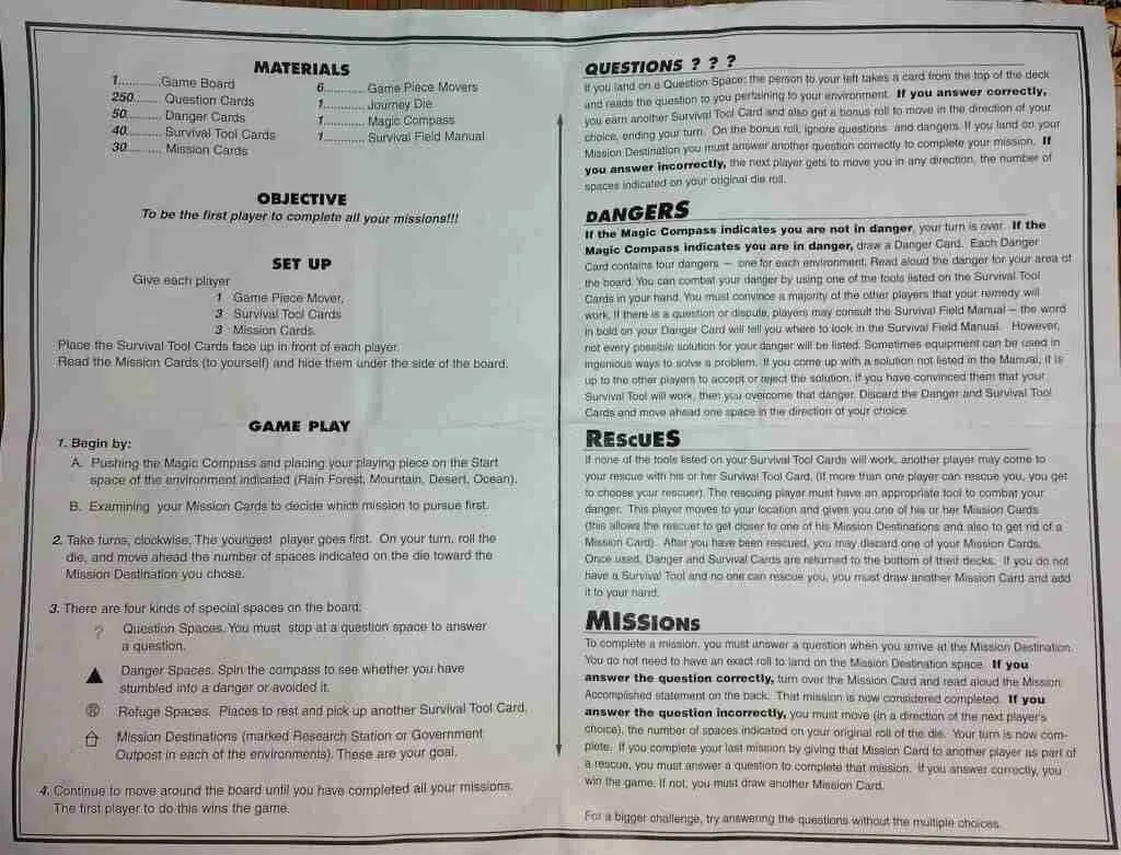 Mission: Survival instructions