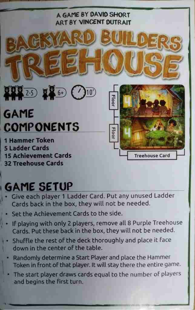 Backyard Builders Treehouse rules page 1