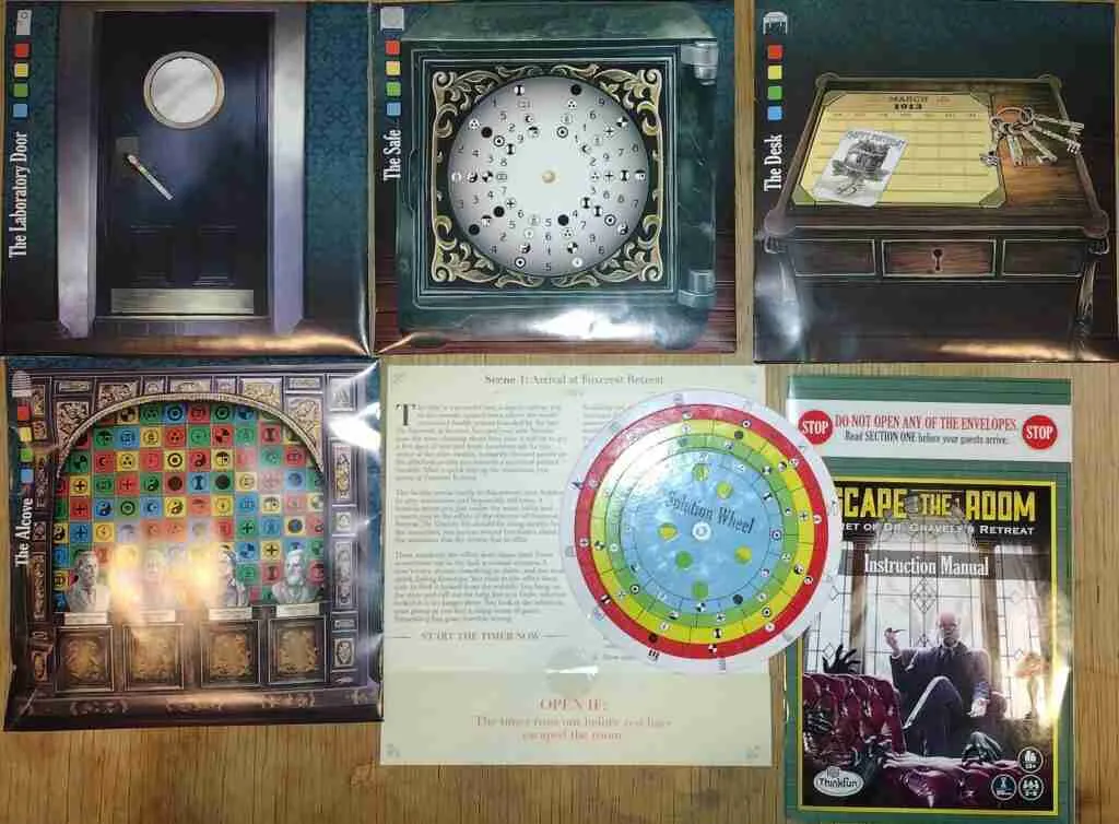 Contents of Thinkfun's Escape the Room game
